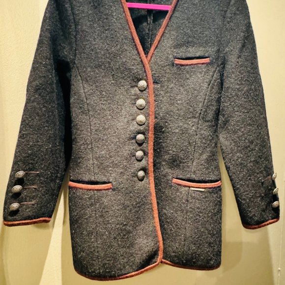 Vtg Geiger blazer  Sz 36 Black V Neck Boiled Wool Buttons Austria - Picture 2 of 8